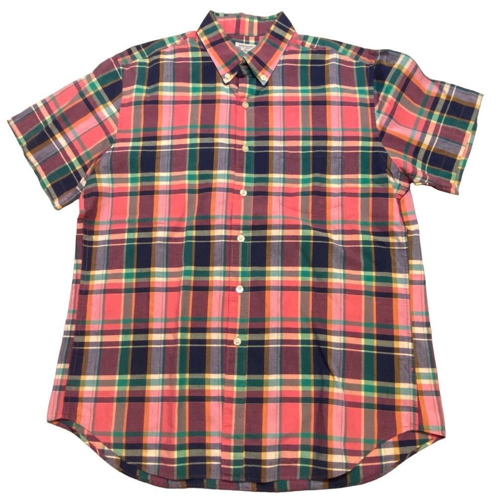 J. Crew Summer Plaid Short Sleeve Button Down Multi Color 100% Cotton Men’s Sz L